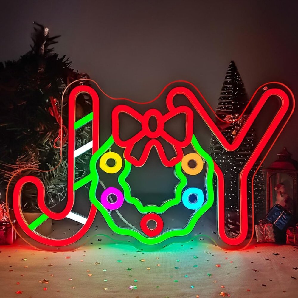 Christmas Joy Neon Sign  Led Candy Dimmable Light Up Sign for Party Kids Gift